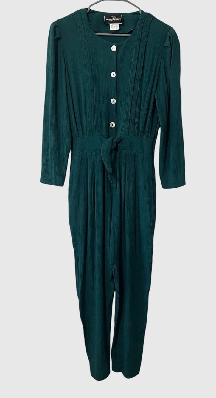 Vintage Retro Molly Malloy Crinkle One Piece Pant Jumpsuit Hunter Green size 6